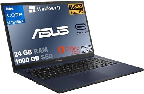 ASUS Notebook i7 Led 15,6" FHD, pc portatile, Cpu Intel i7-1335U 10 Core, Ram 24 Gb, SSD M.2 Nvme 1TB, wi-fi,4 Usb, Bt, Windows 11 Pro, Office 2021,Tastiera Retroilluminata