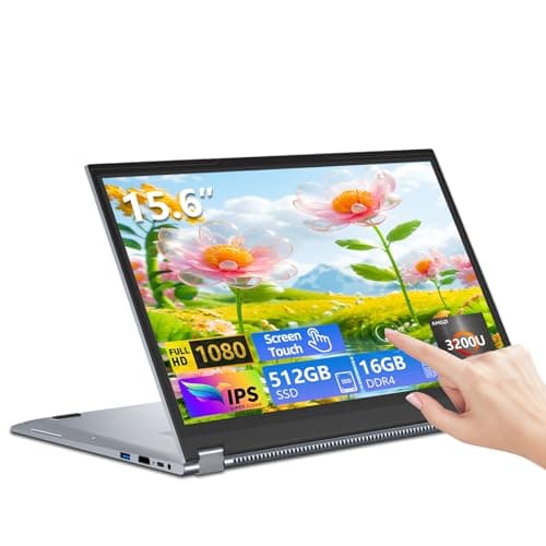 PC Portatile 15,6 Pollici, Computer Portatile 2 in 1,16GB RAM 512GB SSD, AMD R3 3200U Laptop gaming, Schermo Touch IPS FHD 1920x1080 Rotazione a 360°, Supporto USB Mini-HDMI Type-C, Per Studio Lavoro