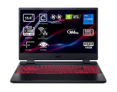 Acer Nitro 5 - Computer portatile da gaming AN515-57 da 15,6 pollici, Full HD, IPS, 144 Hz, Intel Core i5-11400H, RAM da 16 GB, SSD 512 GB, RTX 3050Ti, senza sistema operativo, tastiera QWERTY nera