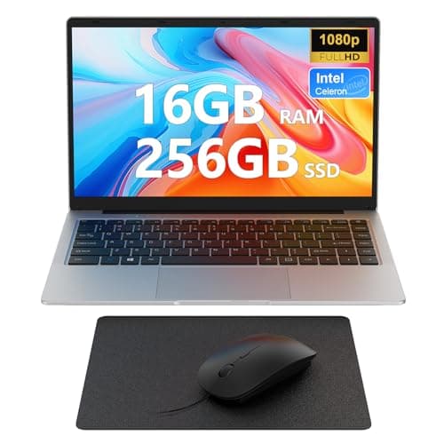 PC Portatile 14 Pollice Notebook, CPU Celeron N4120, 256GB SSD, RAM 16GB DDR4, Display 14,1" FHD 1920 * 1080 IPS, 2.4G/5G WiFi, Doppi altoparlanti, Computer Portatile con Mouse, Tappetino per mouse