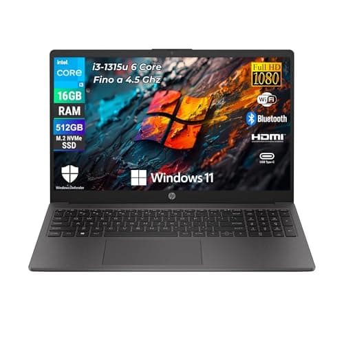 HP 250 G10, Intel Core i3-1315U 6 Core 4.5 Ghz, Computer portatile Notebook Display 15.6" Full HD, Ram 16 GB DDR4-SDRAM 512 GB SSD, Wi-Fi 5, Windows 11 Pro