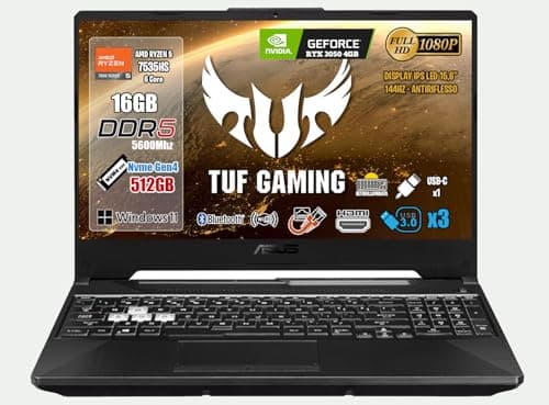 ASUS Notebook Gaming TUF A15 CPU AMD Ryzen5 7535HS,RAM 16GB Ddr5,SSD 512Gb,Display 15.6" FHD IPS 144Hz, GeForce RTX 3050 4GB GDDR6,Wi-Fi 6,Usb Type-C,Tastiera Retroilluminata,W11,Mouse Wi-Fi Omaggio.