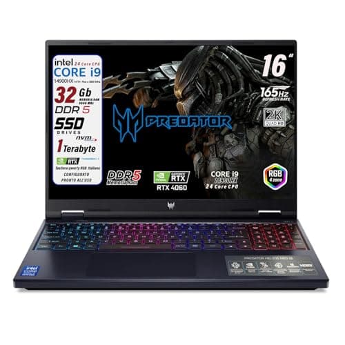 acer Predator Helios Neo16 Notebook Gaming, Processore Intel Core i9-14900HX, RAM 32Gb DDR5, SSD 1Tb pci, Display 16" WQXGA IPS 165Hz, NVIDIA GeForce RTX 4060 8Gb GDDR6, Win 11, Preconfigurato