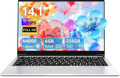 rumlawn PC Portatile Per Celeron N4000 Processore, Notebook 14,1 Pollici, 6 GB RAM 256 GB SSD (Supports Expand 1TB), Laptop Per UHD Graphics 600, Win11, 5000MAH/TF Card/WiFi 5/HDMI /USB3.0