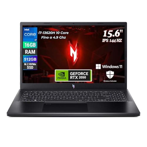 acer Nitro 5 Notebook Gaming, Processore Intel Core i7-13620H, Ram 16 GB DDR5, 512 GB PCIe SSD, Display 15.6" FHD IPS 144 Hz LCD, NVIDIA GeForce RTX 2050 4 GB, Windows 11 Pro