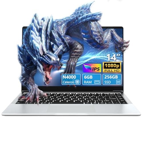 Ekonavi PC Portatile da 14,1 pollici, Notebook Celeron N4000 SSD da 256 GB RAM LPDDR4 da 6 GB, schermo FHD 180°, Laptop con mini-HDMI, 2*USB3.0 Computer PC sottile e leggero color argento