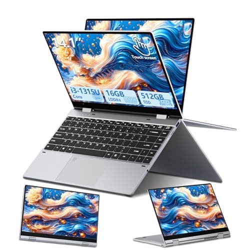 PC Portatile Touchscreen 2 en 1, Notebook 13th Gen Core i3-1315U CPU, Portatile 16GB RAM 512GB SSD, Touchscreen Girevole a 360° da 14,1 Pollici, Win 11,Tastiera Retroilluminata, Touch ID, WIFI, Type-C