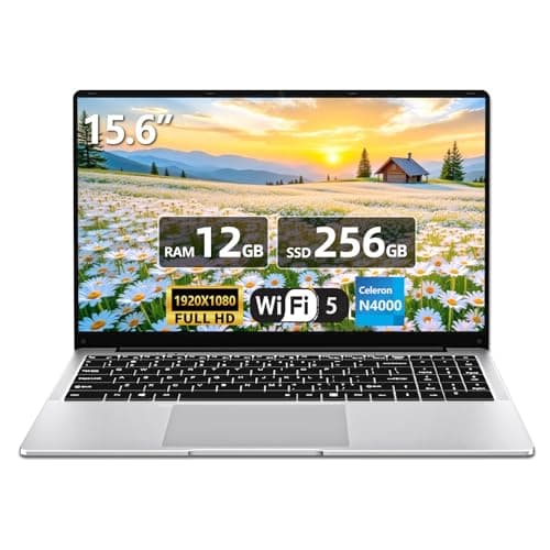 PC Portatile da 15,6 pollici, Computer portatile Celeron N4000, laptop 12GB RAM 256GB SSD, notebook Full HD 1920 x 1080, apertura e chiusura a 180 gradi, WiFi 5, Mini HDMI, TF Card Slot, USB3.0, BT4.2
