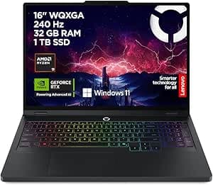 Lenovo Legion Pro 5 Gaming Laptop - Display IPS WQXGA 16" 240Hz, NVIDIA GeForce RTX 5070 8GB, AMD Ryzen 9 8945HX, RAM 32GB, SSD 1TB, Windows 11 Home, Tastiera RGB italiana - Eclipse Black