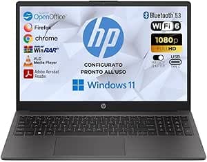 HP 250 G10, Notebook Display 15.6'' FHD, Intel Core i5-1334u 10 Core, Ram 16GB, SSD M.2 NVMe 512GB, Pc Portatile Windows 11, Utility Gratuite