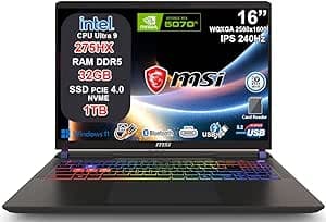 msi Vector 16 HX AI Notebook Gaming Intel Core Ultra 9 275HX, RTX 5070 Ti 12GB GDDR7, 32GB RAM, 1TB SSD, 16" QHD+ IPS 240Hz, Thunderbolt 5, WiFi 7, Tastiera RGB 24 Zone, Windows 11, AI Laptop