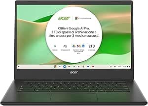 Acer Chromebook 314 Notebook CBOA314-1H-C4ZG, Display 14" FHD, Nero | RAM 4 GB DDR4, eMMC 128 GB, Processore Intel Celeron N4500, Scheda Grafica Intel UHD, ChromeOS