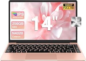 bvate PC Portatile 14 pollici Notebook Win 11 upto 2.8 GHz 256 GB ROM Supporta l'espansione SSD 1TB Celeron N4020 2.4G+5G WiFi 4.2 USB HDMI Tastiera italiana membrana mouse senza fili-Gold