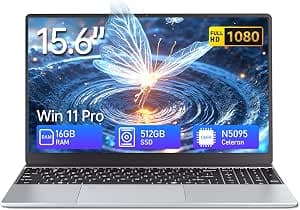 15,6" Notebook, Win 11 PC Portatile 16GB RAM 512GB SSD, Celeron N5095 CPU, 180° Opening and Closing Schermo, Laptop Digitale Tastiera Retroilluminata+Sblocco Impronta Digitale, Mini HDMI+USB 3.0