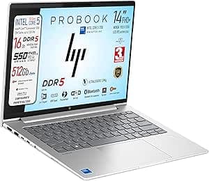 HP ProBook Notebook pc, Intel Core5 120U 10Core 5.00 GHz, SSD 512Gb, Ram DDR5 16Gb, Display 14" IPS FHD+ WUXGA, USB Type-C, Lan, Fingerprint, pronto all'uso