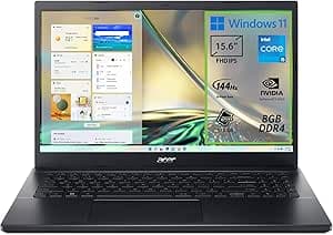 Acer Aspire 7 A715-51G-52MV Notebook Gaming, Processore Intel Core i5-1240P, RAM 8 GB DDR4, 512 GB PCIe NVMe SSD, Display 15.6" FHD IPS 144 Hz LCD, NVIDIA GeForce RTX 3050 4 GB, Windows 11 Home