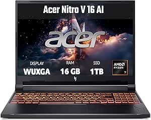 Acer Nitro V 16 AI ANV16-42-R0BK Notebook Gaming, NVIDIA GeForce RTX 5060 8 GB GDDR7, Processore AMD Ryzen™ 7 260, Ram 16 GB DDR5, 1024 GB SSD, Display 16" WUXGA IPS 180 Hz, Windows 11 Home