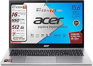 Acer Notebook Pc portatile, Cpu Ryzen 7 5825u 8 CORE, RAM 16Gb, SSD Pci NVMe da 512Gb (2 x 256Gb), Display 15,6" Full HD, 4 usb, wi-fi 6, hdmi, lan, bt, Win 11, Libre Office, Pronto all'uso